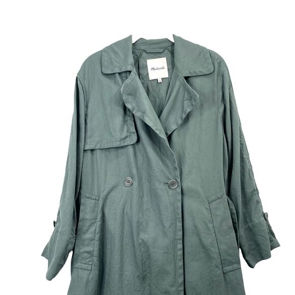 Madewell‎ Textural linen blend unlined Trench Coat Size XXS Architect Green - Picture 5 of 16